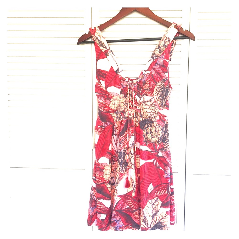 Maaji Red and Brown Leaf Print Mini Dress